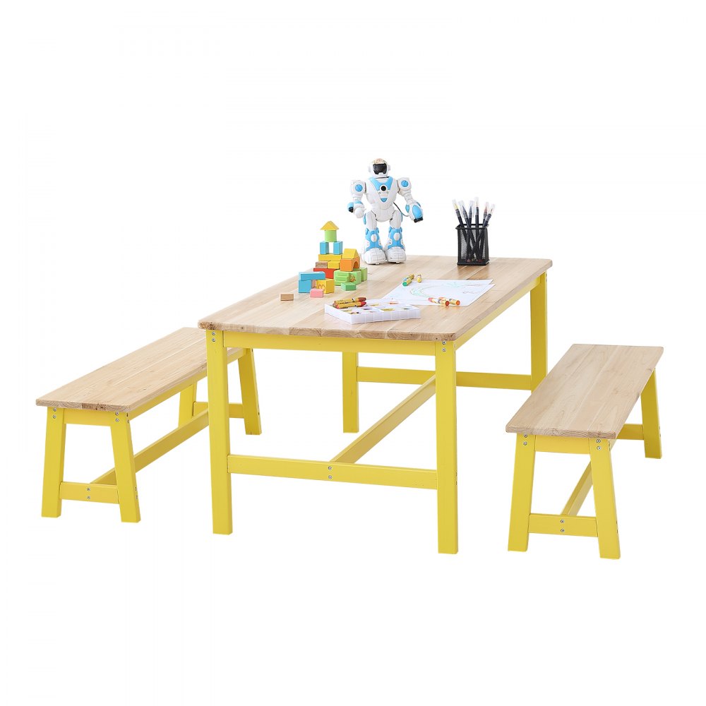 VEVOR Kids Table and Bench Set, Toddler Table and Chair Set of 3, Wood Activity Table for Art, Craft, Reading, Learning - PTETZYYZLZDSTV3VTV0
