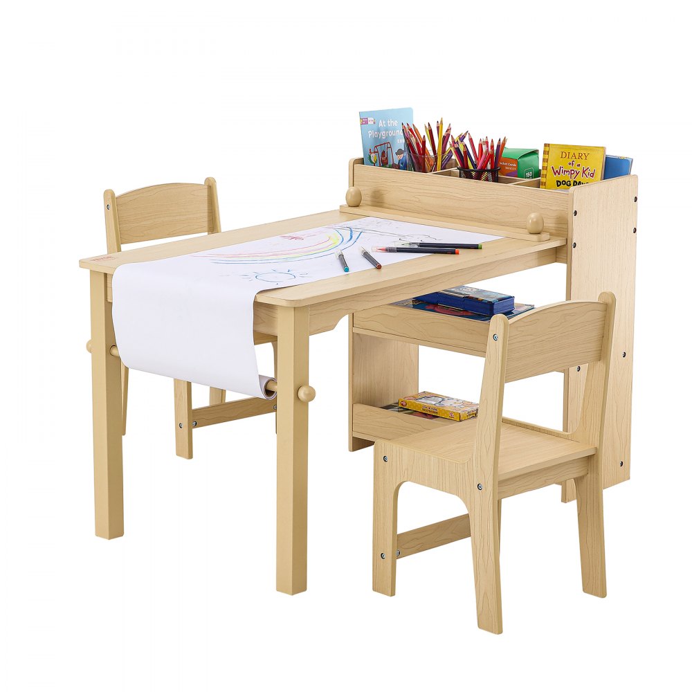VEVOR Kids Art Table and 2 Chairs, 2-in-1 Toddler Craft and Play Activity Table, Wood Toddler Table and Chair Set with A Cabinet for Art, Craft, Reading, Learning - DCWETZYYZEYYCNIMZV0