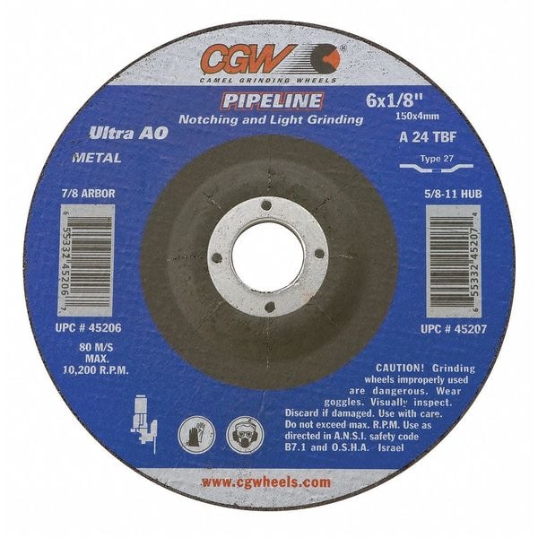 Rueda de esmerilado deprimido Cgw Abrasives, 7x1/8x5/8-11, T27 - 35680.