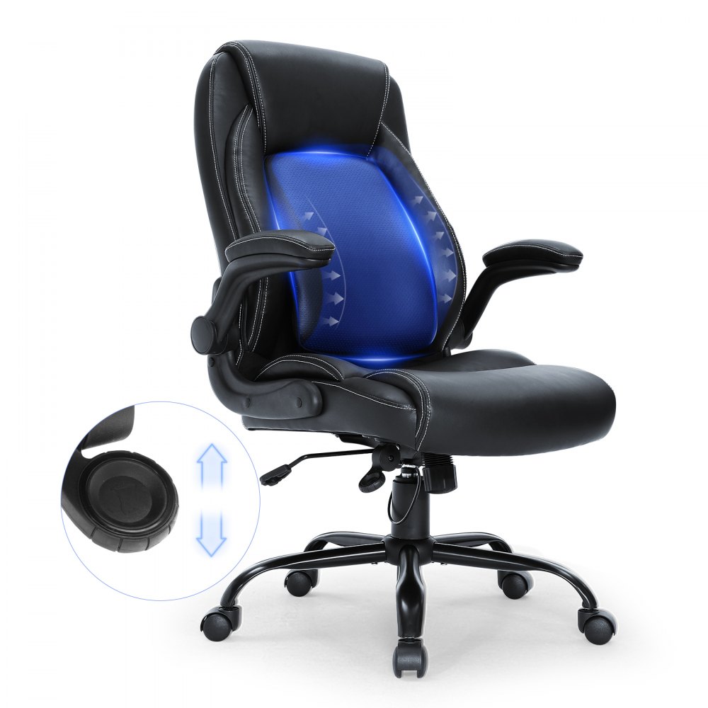 VEVOR Executive Office Chair with Cutting-edge Adjustable Lumbar Support, High Back PU Leather Office Chair Ergonomic for Back Pain, with Padded Flip-up Arms - LBYCGKPGKDJYA4GY1V0