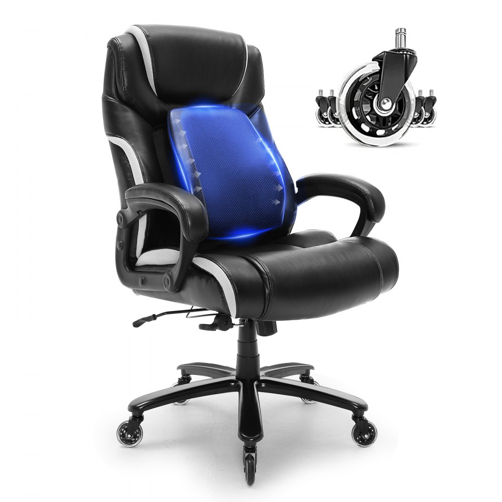 VEVOR Heavy Duty Executive Office Chair with Cutting-edge Adjustable Lumbar Support for Long Hours, Big and Tall 400lbs Office Chair, Wide Thick Padded Strong Metal Base Quiet Wheels - LBYZXKPGKDJZBI124V0