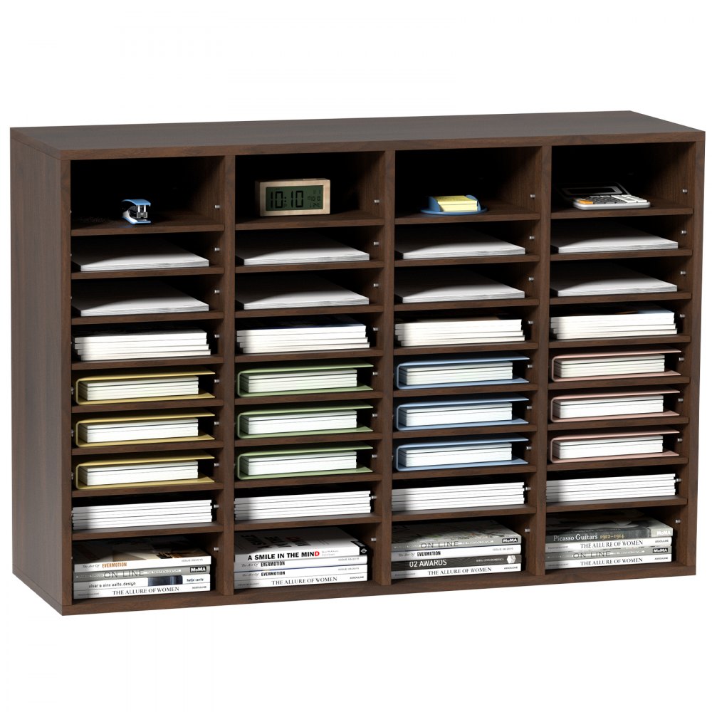 VEVOR Literature Organizers, 36 Compartments Office Mailbox with Adjustable Shelves, Wood Literature Sorter 39.3x12x26.8 inches for Office, Home, Classroom, Mailrooms Organization, EPA Certified Brown - MZWJZLFPJBH36S6H5V0