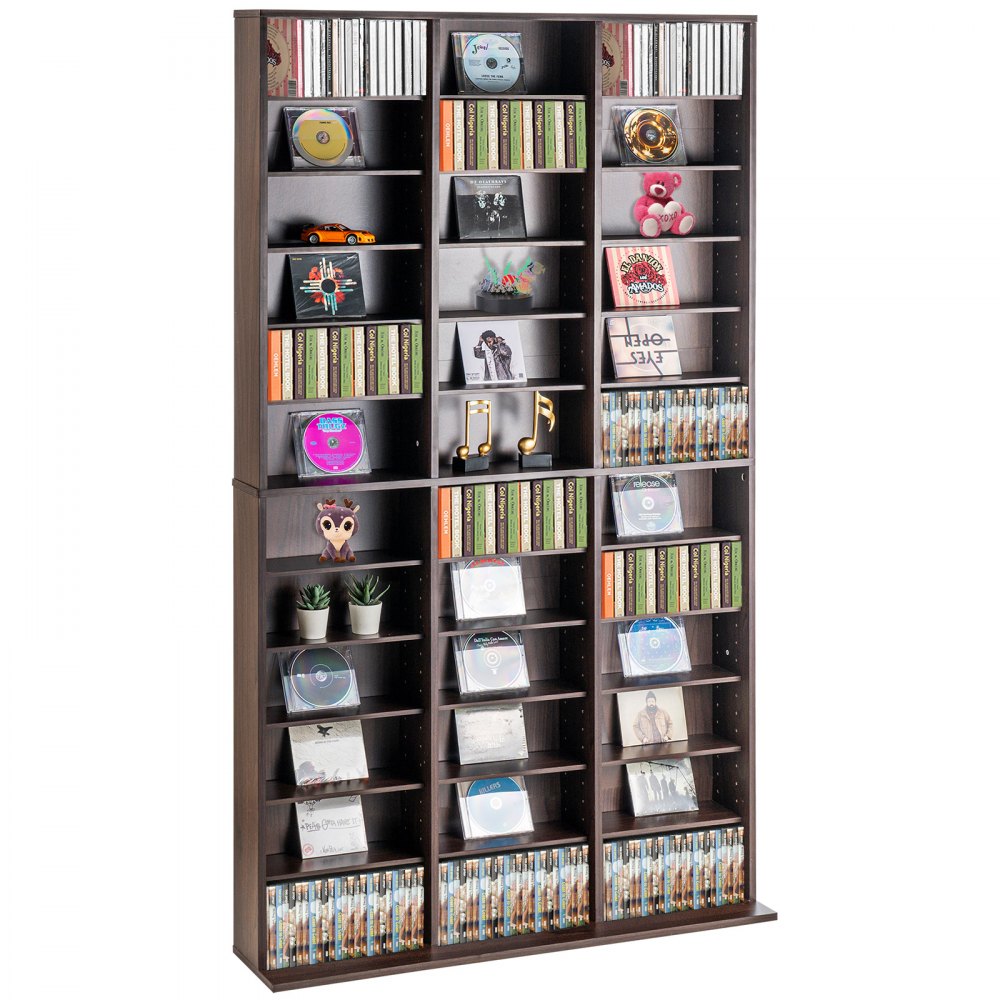 VEVOR Media Storage Cabinet 12 Layers Adjustable DVD Shelves 1080 CDs Espresso - DVDCDCCJKFS3NV7E3V0