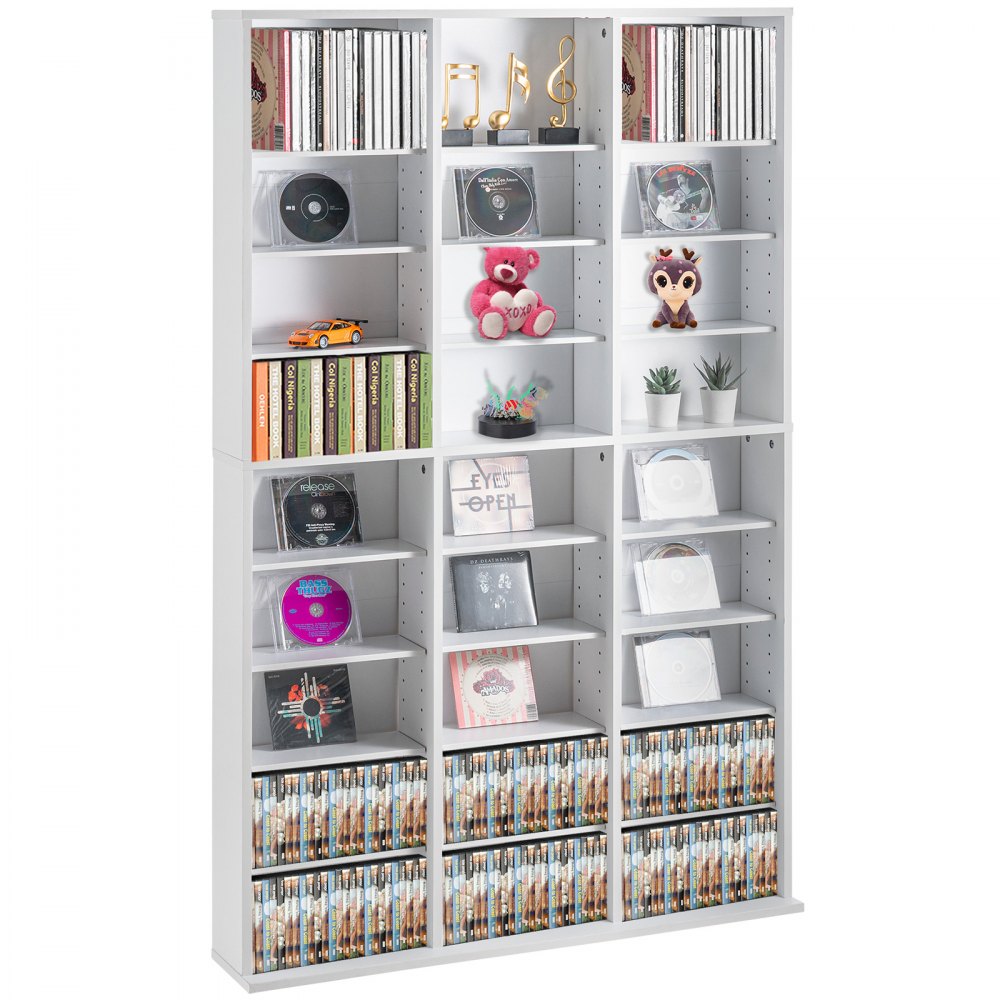 VEVOR Media Storage Cabinet 9 Layers Adjustable DVD Shelves Holds 756 CDs White - DVDCDCCJKFS26LT9HV0