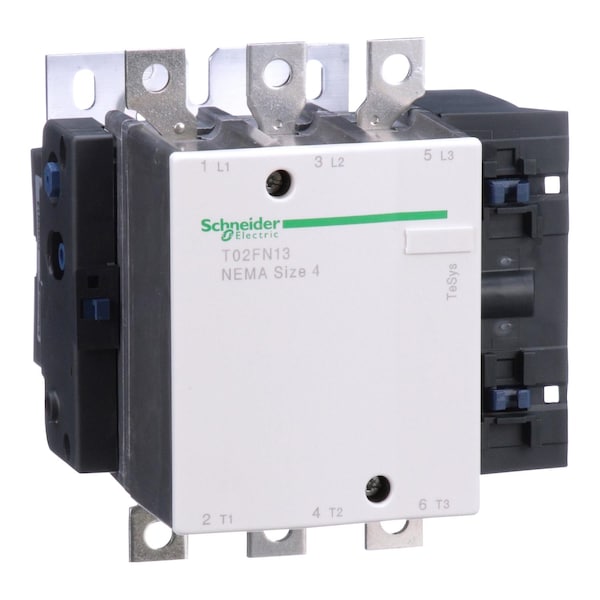 Contactador NEMA de Schneider Electric, TeSys N, no reversible, Tamaño 4, 135A, 100HP a 460VCA, 3 polos, 3 fases, bobina de 120VCA 50/60Hz, abierto - T02FN13G7.