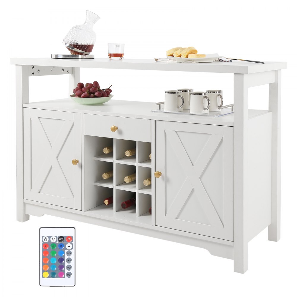VEVOR 55 Inch Industrial Bar Cabinet, Wine Table for Liquor and Glasses, Sideboard Buffet Cabinet with Wine Rack, Freestanding Farmhouse Wood Coffee Bar Cabinet for Living Room, Home Bar, and Kitchen - KQKJJ473216107U3QV9