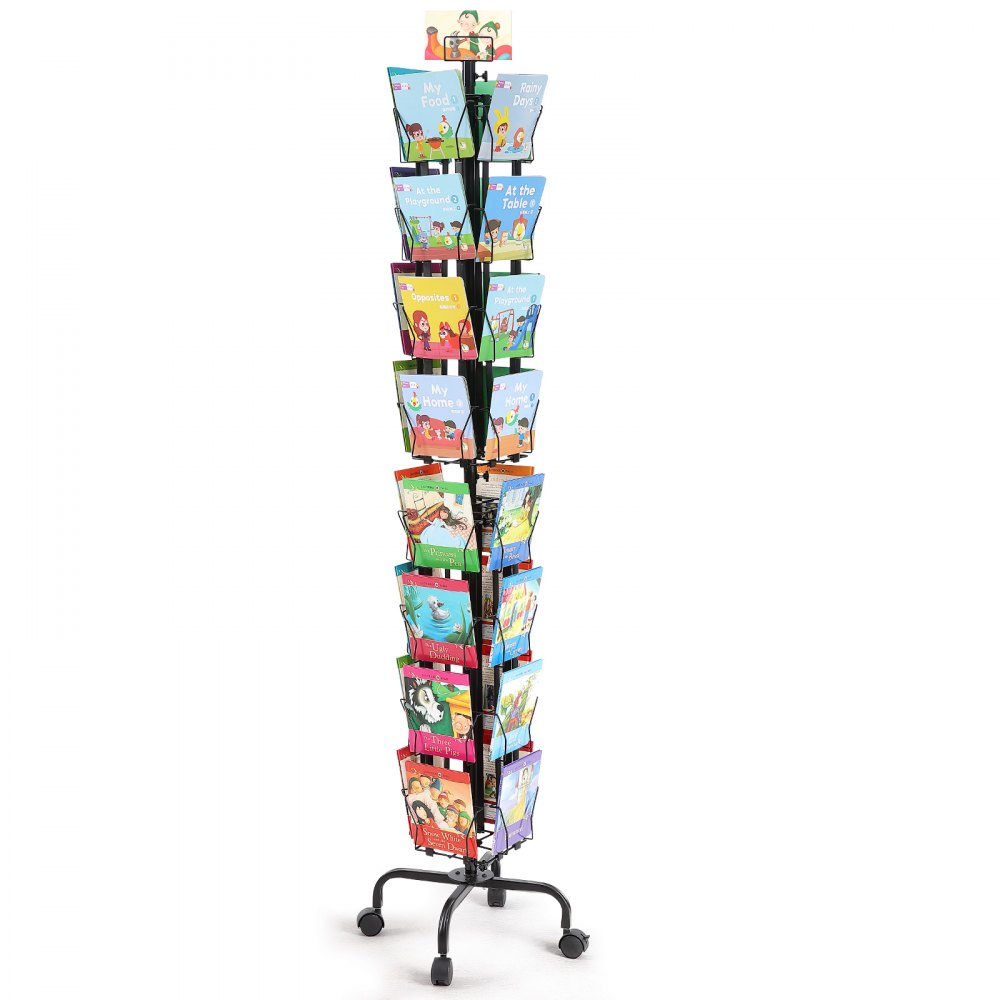 VEVOR Greeting Cards Display Rack, 32 Pockets Rotating Postcard Brochure Display Stand, 360° Spinning Card Display Rack with Sign Holder & 4 Wheels (2 Lockable) for Exhibitions Office Trade Show - WJZSMXPKDJSDJ11OOV0