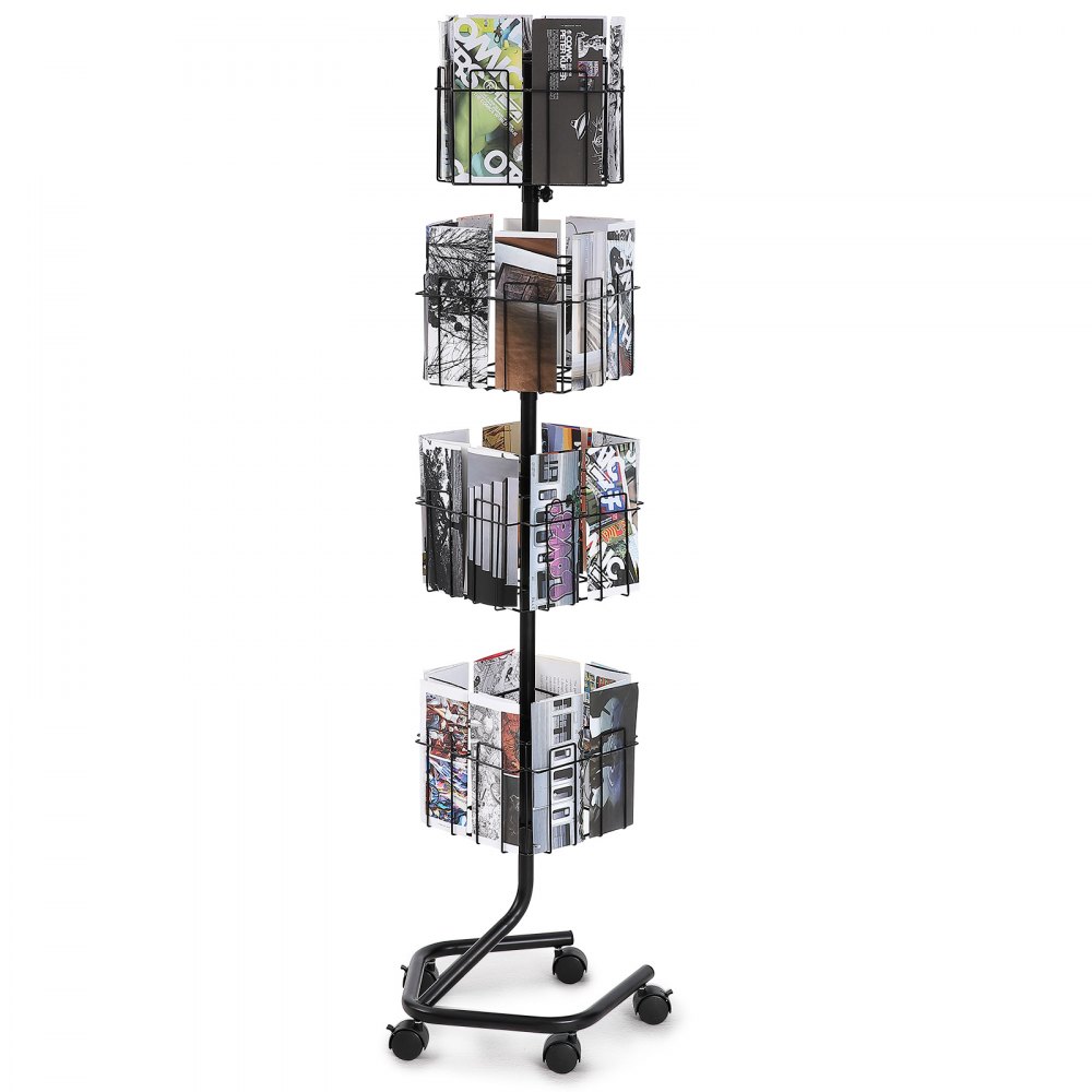 VEVOR Brochure Display Rack, 4-Tier 32 Pockets Rotating Magazine Literature Display Stand for Postcards, 360° Spinning Greeting Cards Rack with 5 Wheels (2 Lockable) for Shop Exhibitions Office - WJZSDJSKXZL20BJWRV0
