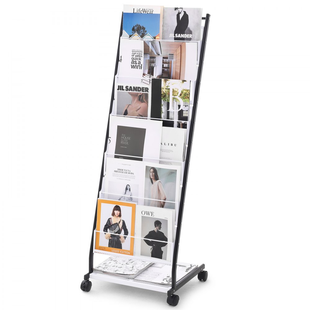 VEVOR Brochure Display Rack, 6-Tier Magazine Literature Display Stand, Floor Standing Magazine Rack Newspaper Catalog Holders, Movable with 4 Wheels (2 Lockable) for Shop Exhibitions Office, 6 Pockets - WJZSDJSDJLK20748EV0