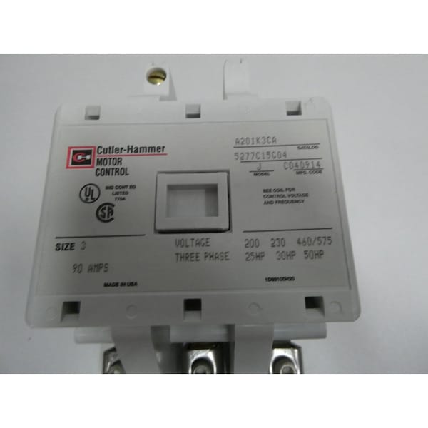Contacto de CA de tamaño 3, 120V-AC 90A AMP 50HP - A201K3CA Eaton Cutler-Hammer
