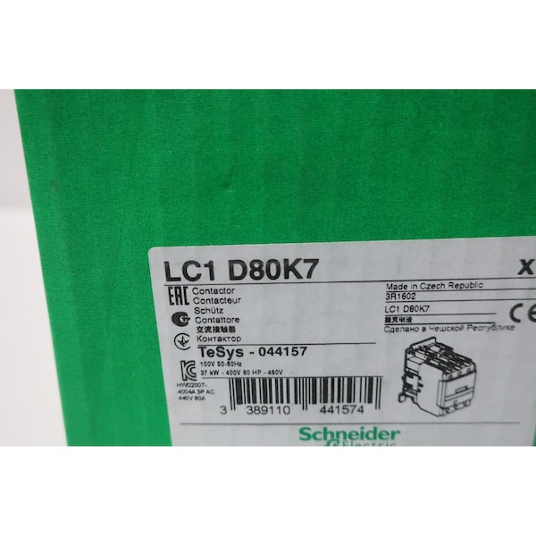Contactor de CA Schneider Electric 100V-AC 110A Amp 60HP - LC1 D80K7