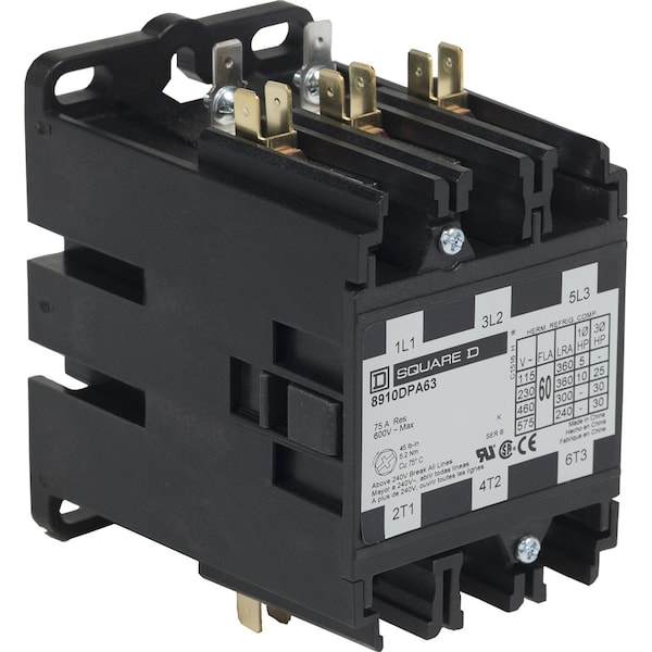 Contactador Square D, Propósito Definido, 60A, 3 polos, 30 HP a 575 VCA, 3 fases, bobina de 110/120 VCA 50/60 Hz, abierto, Listado por UL - 8910DPA63V02U1
