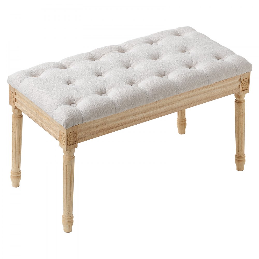 VEVOR Upholstered Bench, 16"W Ottoman Bench, End of Bed Bench with Foam Padded Cushion and Rubberwood Legs, Tufted Footrest Stool Entryway Bench for Dining Room, Living Room, Bedroom, Hallway, Beige - CZZYMC000000HPHE8V0