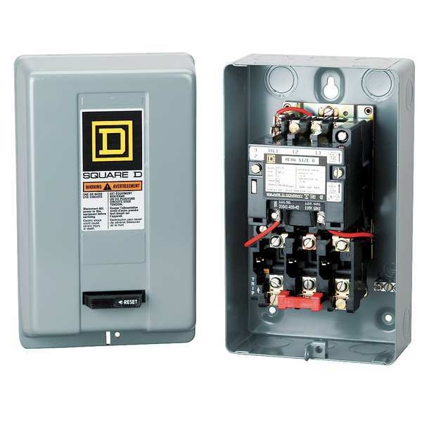Arrancador magnético de motor no reversible Square D, 1 clasificación NEMA, 240V AC, 2 polos, sin contactos auxiliares - 8536SCG2V03.
