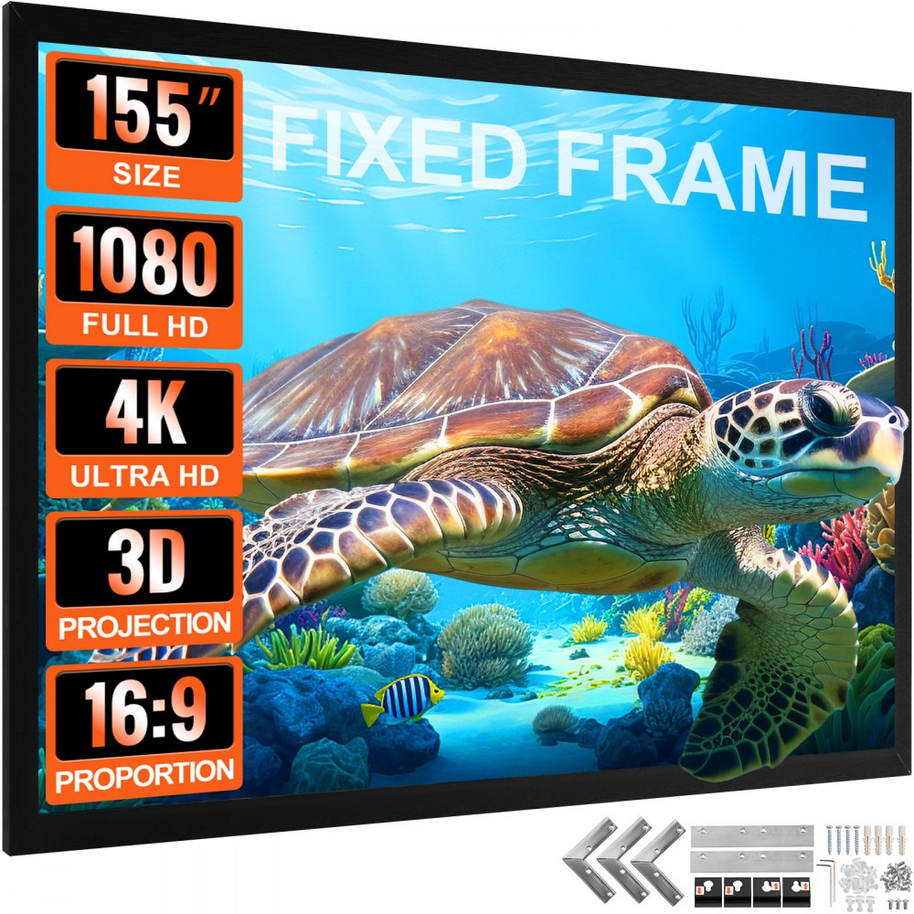 VEVOR Projector Screen Fixed Frame 155inch Projector Screen 16:9 4K HD Movie Screen Wall Mounted for Movie Theater Home - TYPM155YC16-9LHJKV0