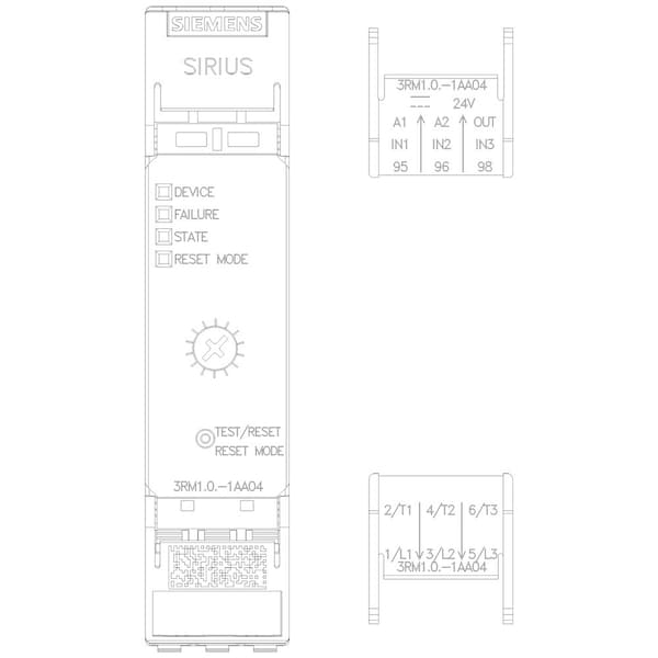 Arrancador magnético compacto Siemens de inversión de motor, sin gabinete, clasificación NEMA, 24V CC, 3 polos, 1NC/1NO - 3RM12021AA04.