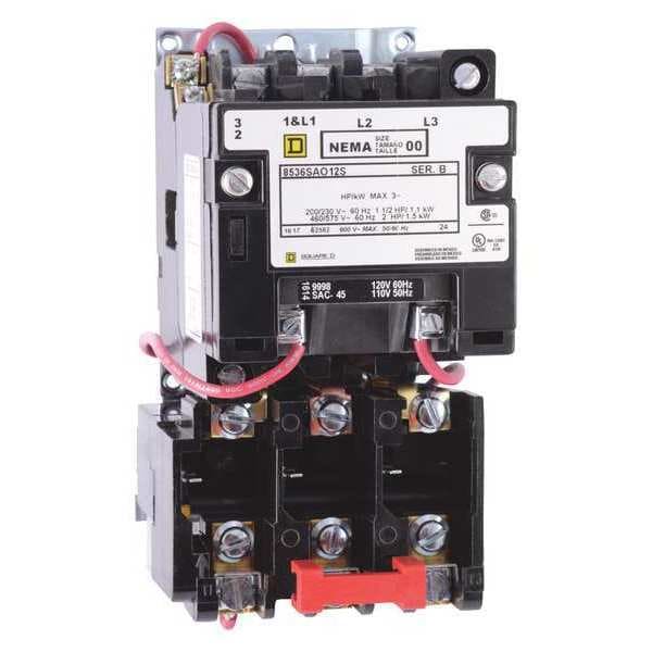 Square D Arrancador magnético no reversible para motor, Sin envolvente Clasificación NEMA, 120V AC, 2 polos - 8536SCO1V02