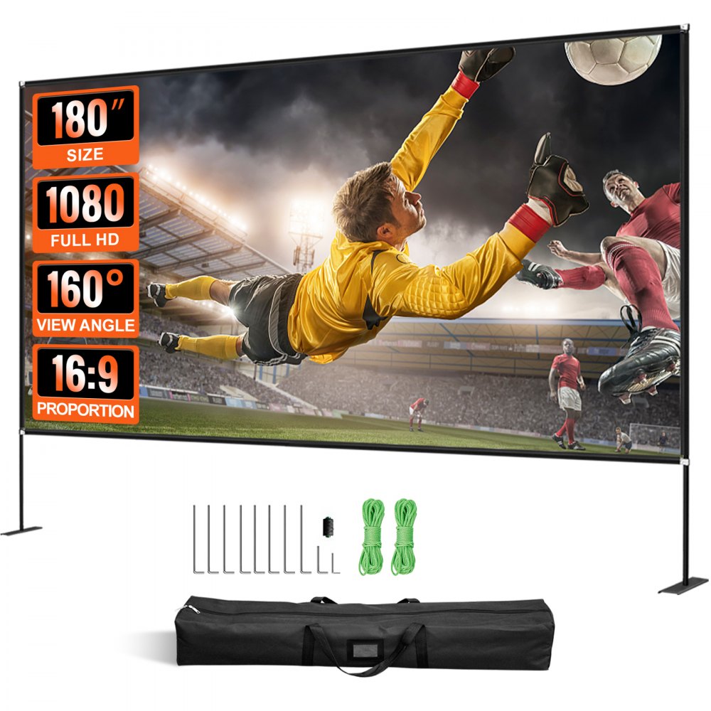 VEVOR Movie Screen with Stand 180inch Portable Projector Screen 16:9 4K HD Wide Angle Outdoor Projector Screen with Stand Easy Assembly with Storage Bag for Indoor and Outdoor Use - DSTPMYC180WDPDVTFV0