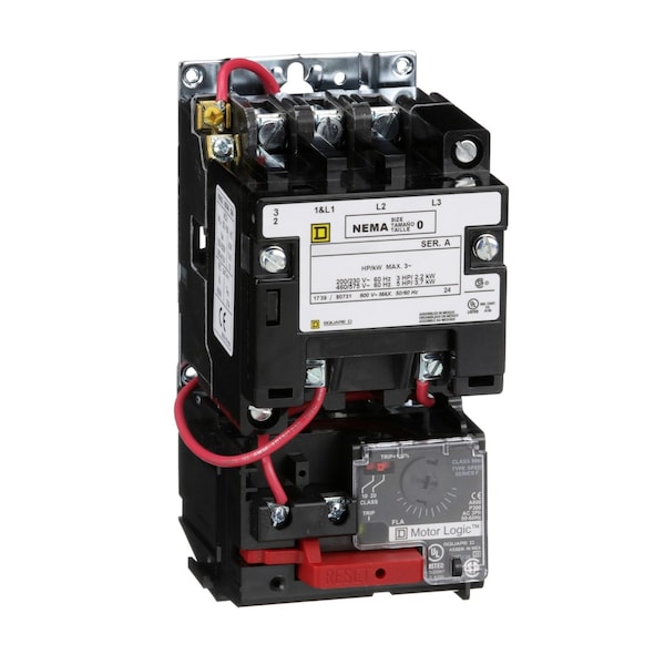 Arrancador de Motor NEMA Square D, Tipo S, no inversor, Tamaño 0, 18A, 5 HP a 460 VCA, hasta 100 kA SCCR, 3 fases, 3 polos, Lógica de Motor, bobina de 120 VCA, abierto - 8536SBO2V02H31S.