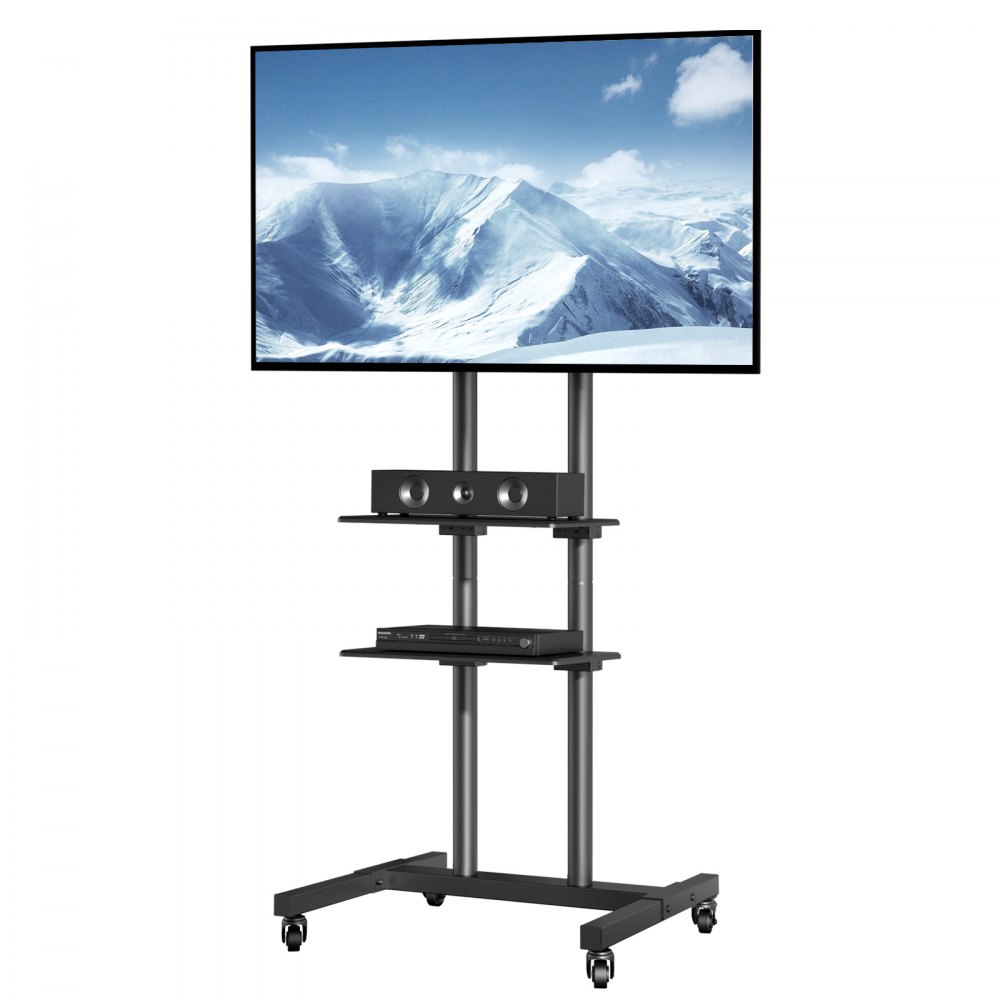 VEVOR Mobile TV Stand, Mobile TV Cart for 32 to 70 inch TVs, Height Adjustable Portable TV Stand with Wheels, Double Tray for Audio-Visual Devices, Rolling TV Stand with Mount for Bedroom, Living Room - LDDSZJKYDLY8557PTV0