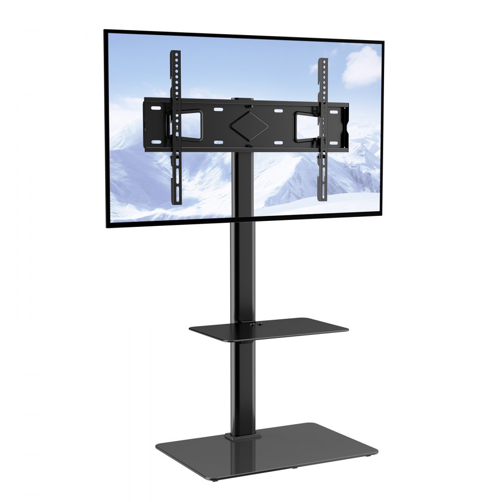 VEVOR TV Stand Mount, Swivel Tall TV Stand for 32 to 65 inch TVs, Height Adjustable Portable Floor TV Stand with Tempered Glass Base for Bedroom, Living Room - LDDSZJGDZXG65LL11V0