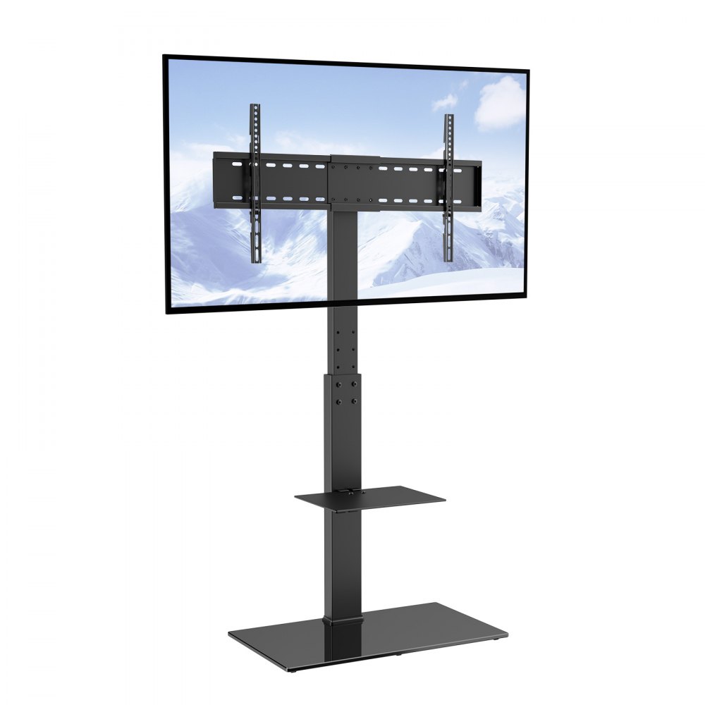 VEVOR TV Stand Mount, Swivel Tall TV Stand for 32 to 85 inch TVs, Height Adjustable Portable Floor TV Stand with Tempered Glass Base for Bedroom, Living Room - LDDSZJGDZXG85G9L8V0