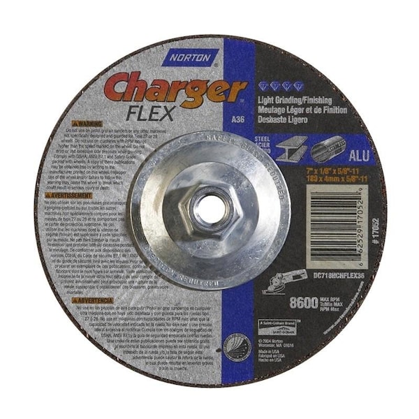 Rueda de Esmerilado Norton Co, Centro deprimido, Tipo 29 - Metal 3X Flex, Tamaño: 7 x 1/8 x 5/8-11, RPM Máximas: 8600 - 662529-17052.