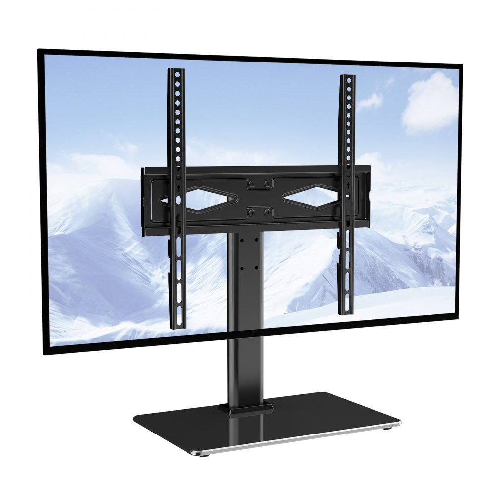 VEVOR TV Stand Mount, Swivel Universal TV Stand for 32 to 55 inch TVs, Height Adjustable Portable Floor TV Stand with Tempered Glass Base for Bedroom, Living Room - LDDSZJGDZXG55I5UNV0
