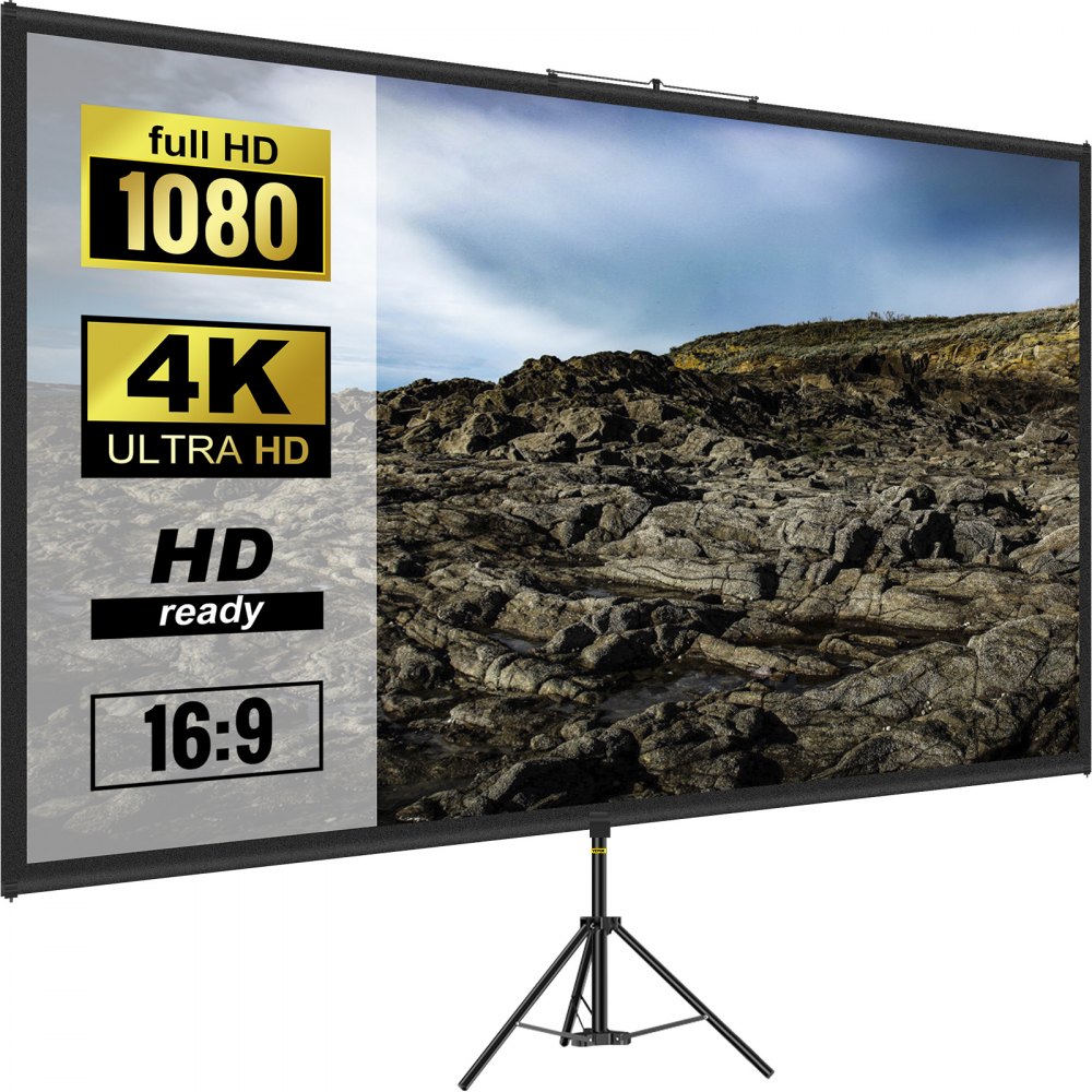 VEVOR Tripod Projector Screen with Stand 60 inch 16:9 4K HD Projection Screen Stand Wrinkle-Free Height Adjustable Portable Screen for Projector Indoor & Outdoor for Movie, Home Cinema, Gaming, Office - TYPMDZCY60169TJZJV0