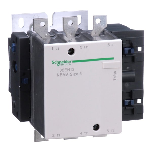 Contactador NEMA de Schneider Electric, TeSys N, no reverso, Tamaño 3, 90A, 50HP a 460VCA, 3 polos, 3 fases, bobina de 120VCA 50/60Hz, abierto - T02EN13G7.