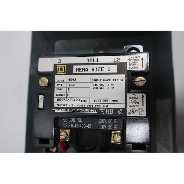Contactador de CA Tamaño 1 de 120V-CA 27A Amp 10Hp - 8502SCG1V02S