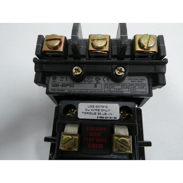 Contactor de corriente alterna de tamaño 1 de Allen Bradley 115-120V-AC 27A AMP 10HP - 500-BOD93