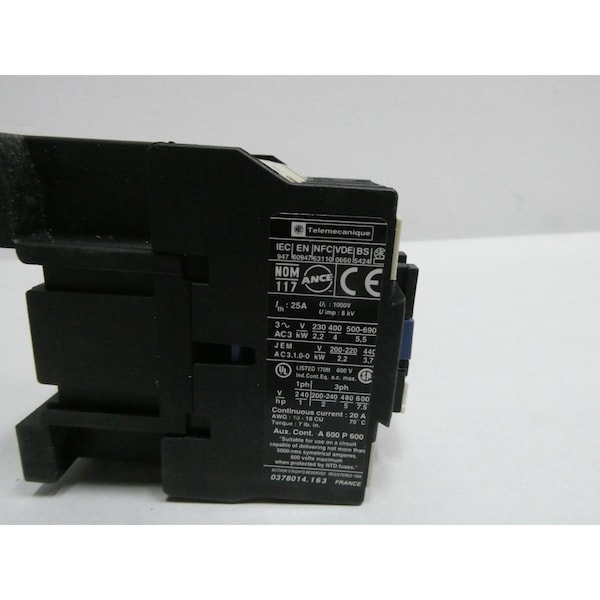 Contactor de CA Telemecanique Sensors 240V-AC 25A 5HP - LC1D0910U6