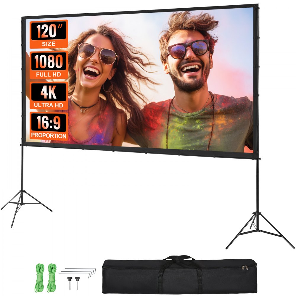 VEVOR Projector Screen with Stand, 120 inch 16:9 4K 1080 HD Outdoor Movie Screen with Stand, Wrinkle-Free Projection Screen with Tripods and Carry Bag, for Home Theater Cinema Backyard Movie Night - TYPM20ZJSLJ13VYSQV0
