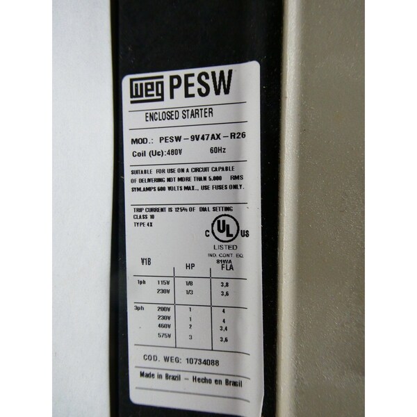 Weg ENCLOSED 480V-AC 2HP OTRO ARRANCADOR - PESW-9V47AX-R26