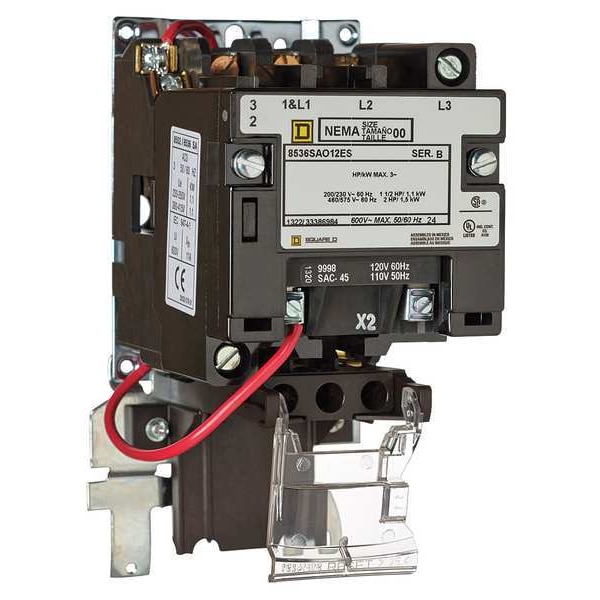 Arrancador magnético de motor Square D sin inversión, sin caja de protección, clasificación NEMA, 120V CA, 3 polos - 8536SBO2V02ES