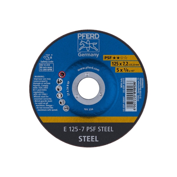 Rueda de esmerilado Pferd de 5" x 1/4, 7/8" A.H. - PSF STEEL - Tipo 27 - 60007.