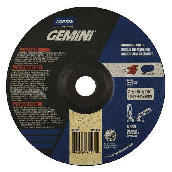 Norton Abrasives Ruedas de Centro Deprimido, Tipo 27, 7 pulgadas de diámetro, 0.125 pulgadas de grosor, tamaño de agujero de husillo de 7/8 pulgadas, Óxido de Aluminio - 66252939207