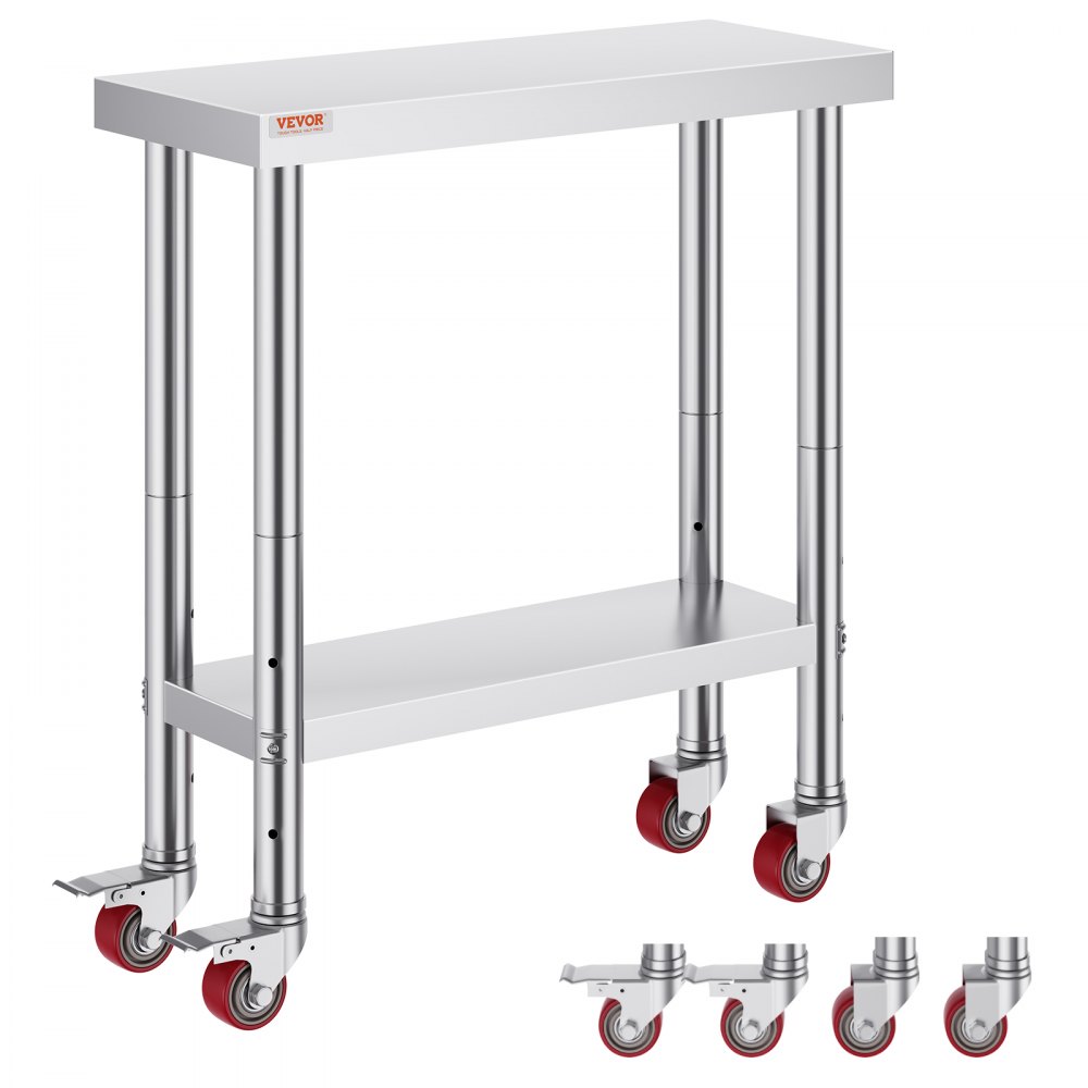 thumbnail image 2 of 30x36 Stainless Steel Restaurant Prep Work Table With Wheels – 700 Lbs Capacity, 3-Level Height Adjustment 2 of 5