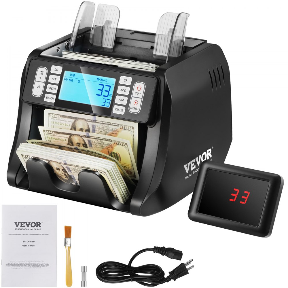 VEVOR Money Counter Machine, Bill Counter with UV, MG, IR and DD Counterfeit Detection, USD & EUR Cash Counting Machine with Add and Batch Modes, Large LCD & External Display - DCJD1UVMGIRDDG7WNV1
