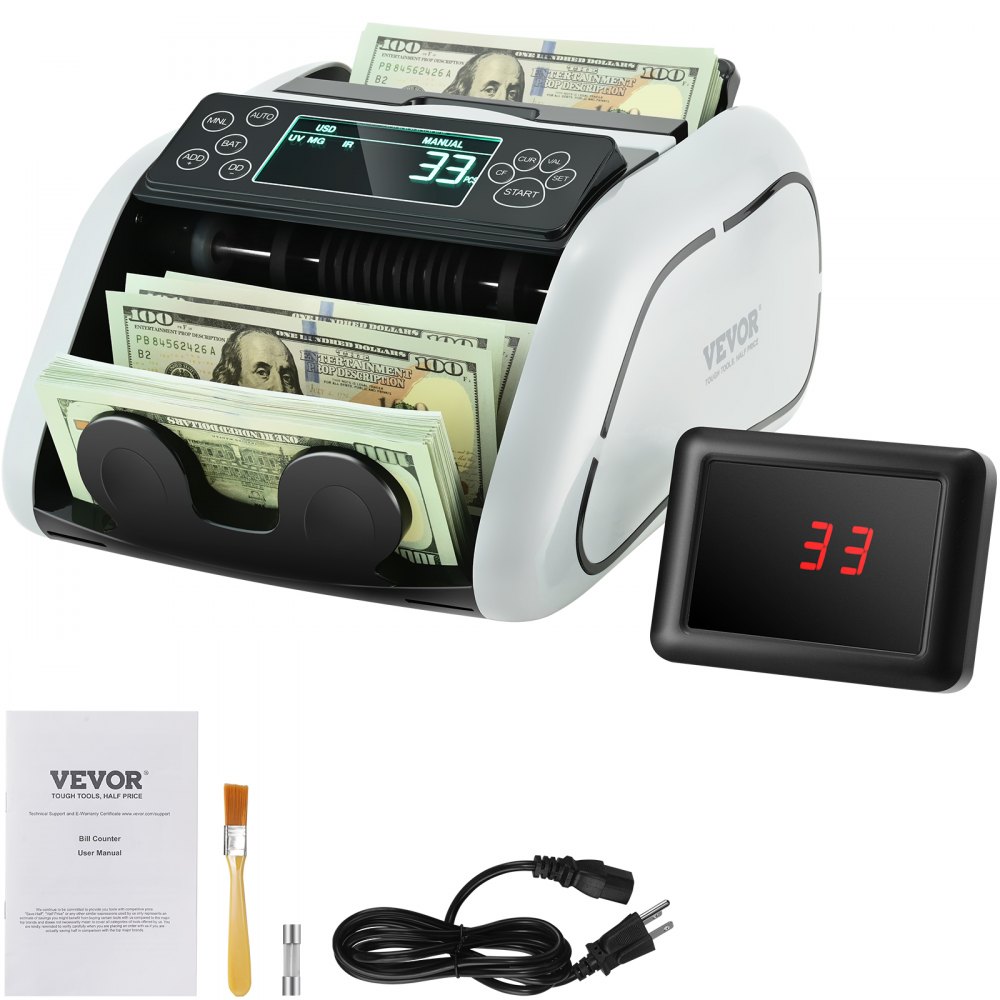 VEVOR Money Counter Machine, Bill Counter with UV, MG, IR and DD Counterfeit Detection, USD & EUR Cash Counting Machine with Large LCD & External Display for Small Business - DCJH1UVMGIRDDFUJ5V1
