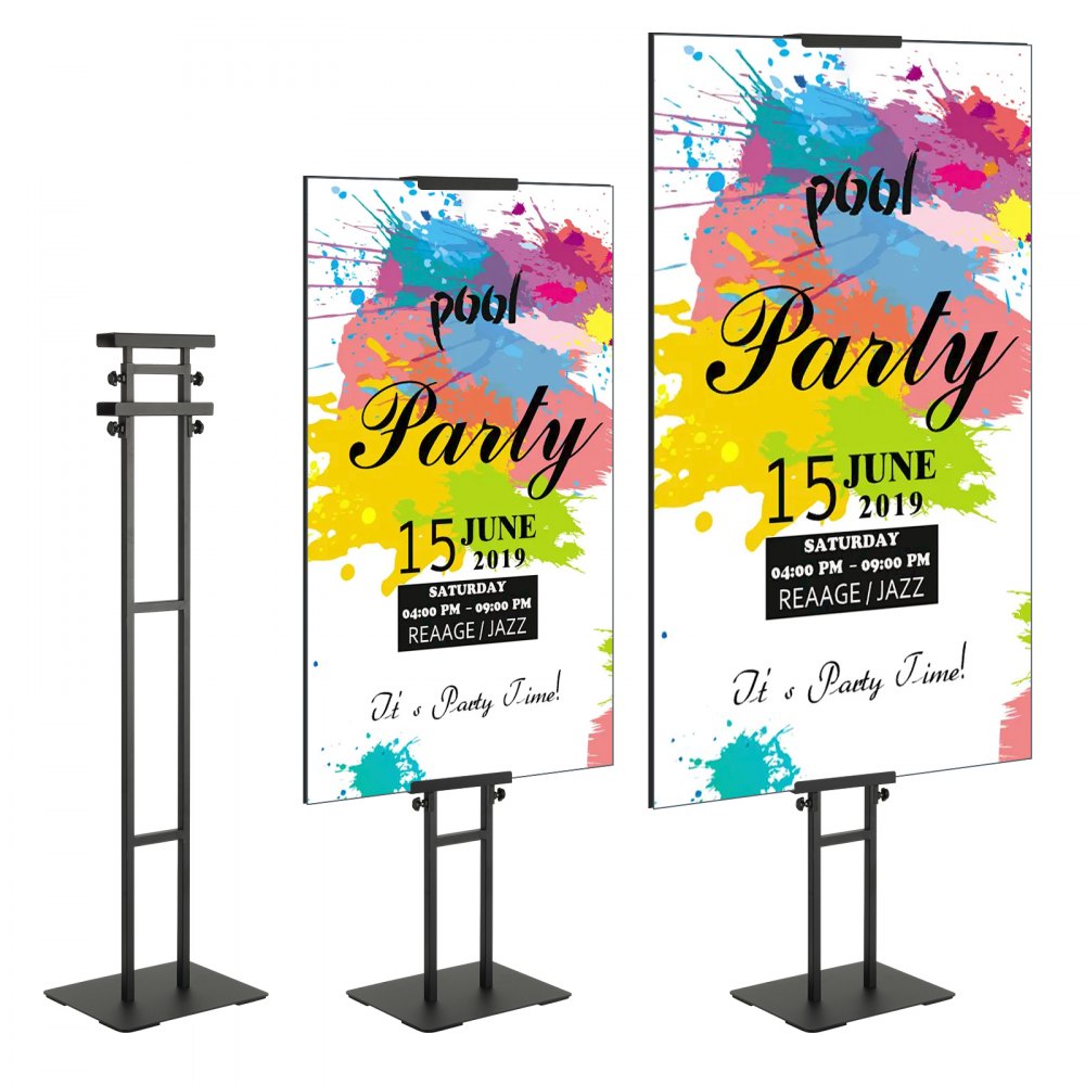 VEVOR Poster Stand, Adjustable Height Up to 75", Double-Sided Heavy Duty Pedestal Sign Holder, Floor Standing Sign Holder Banner Stand with Shock-absorbing Base for Display, for Board and Foam, Black - HBJJSDZ475YCPRZ6SV0