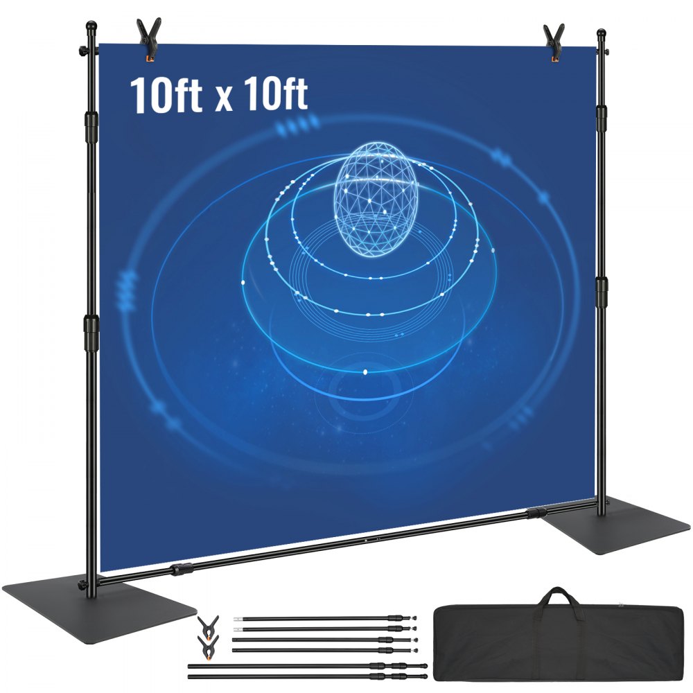 VEVOR 10ft x 10ft Pipe and Drape Kit, Heavy Duty Backdrop Stand with Carbon Steel Base, Adjustable Backdrop Support with 2 Clamps and A Carry Bag for Wedding, Party, Event, Photography, and Exhibition - SSBJZSJL10FTA18ERV0