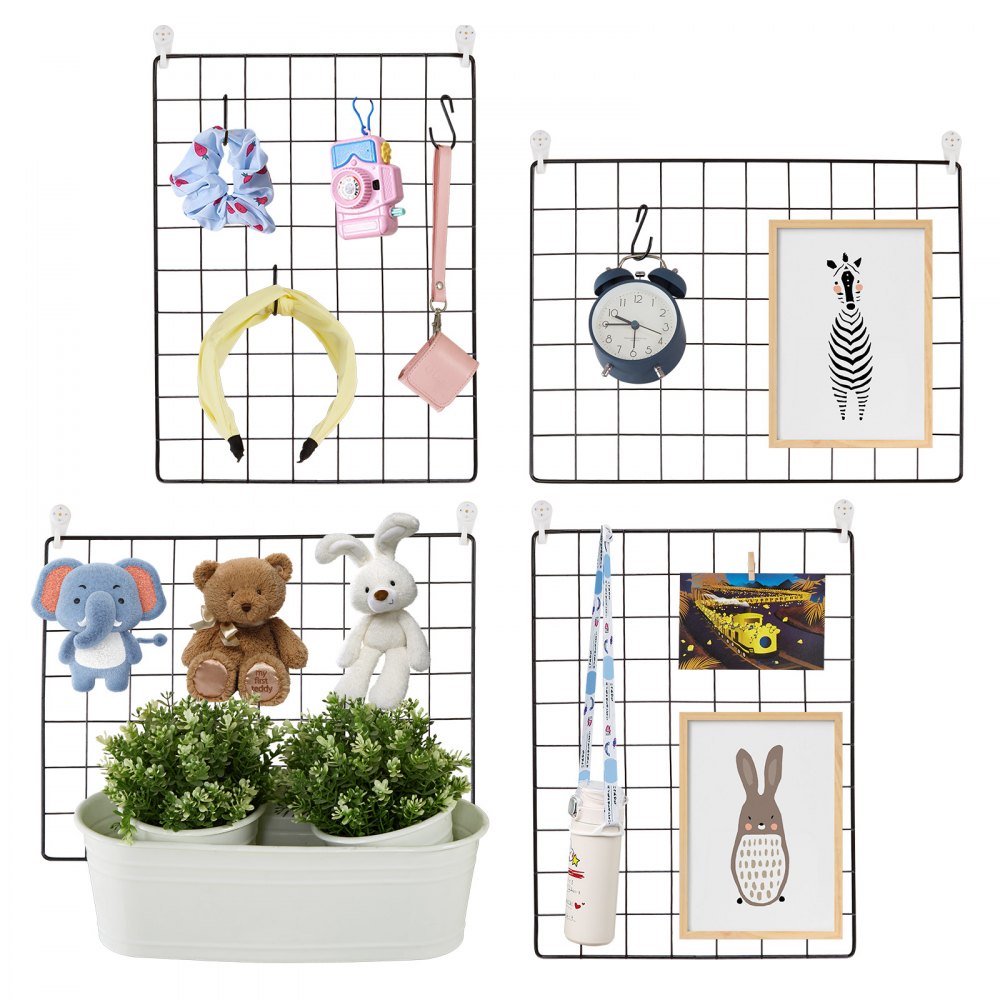 VEVOR Grid Wall Panels, 4 Packs Wire Wall Grid for Photo Pictures Display, Wall Storage Organizer Metal Grid Wall Panel for Home Office Decor with Clips and Hooks, 11.8x15.7 inch - BGWGQ1020INCI4ZYDV0