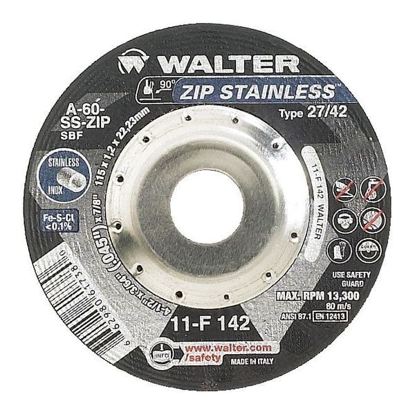 Disco de corte de centro deprimido de Walter Surface Technologies, Tipo 27, 0.0469 pulgadas de grosor, Óxido de aluminio - 11F162