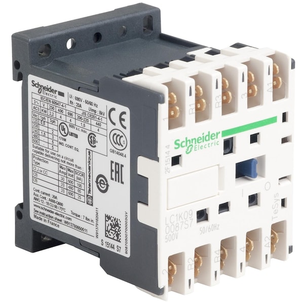 Contactador magnético IEC de Schneider Electric, 4 polos, 500 V CA, 9 A - LC1K090087S7