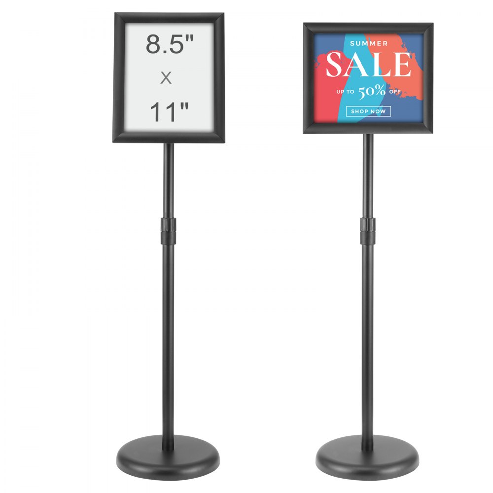 VEVOR Pedestal Sign Holder, 8.5 x 11 Inch Vertical and Horizontal Adjustable Poster Stand, Heavy-Duty Floor Standing Sign Holder with Round Base for Display, Advertisement, and Outdoor, Black - BZJZSDZ8511YJXAQXV0