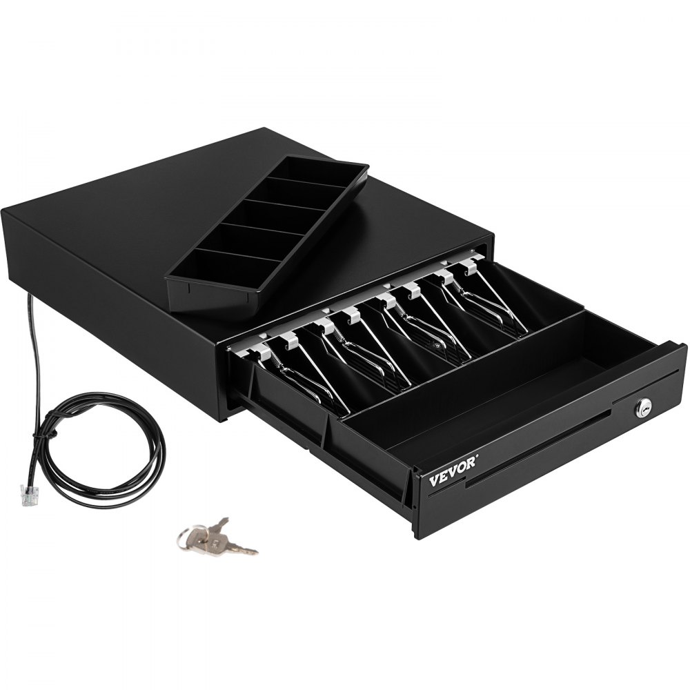 VEVOR Cash Register Drawer, 13" 12 V, for POS System with 4 Bill 5 Coin Cash Tray, Removable Coin Compartment & 2 Keys Included, RJ11/RJ12 Cable for Supermarket, Bar, Coffee Shop, Restaurant - QDXXJCTYCSC13706UV0