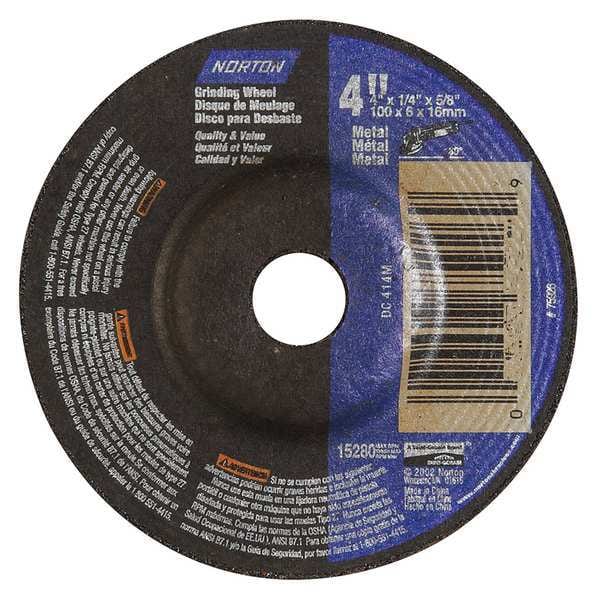 Ruedas de centro deprimido Norton Abrasives, Tipo 27, 4 pulgadas de diámetro, 0.25 pulgadas de grosor, tamaño de agujero de eje de 5/8 pulgadas, Óxido de aluminio - 66252842011.