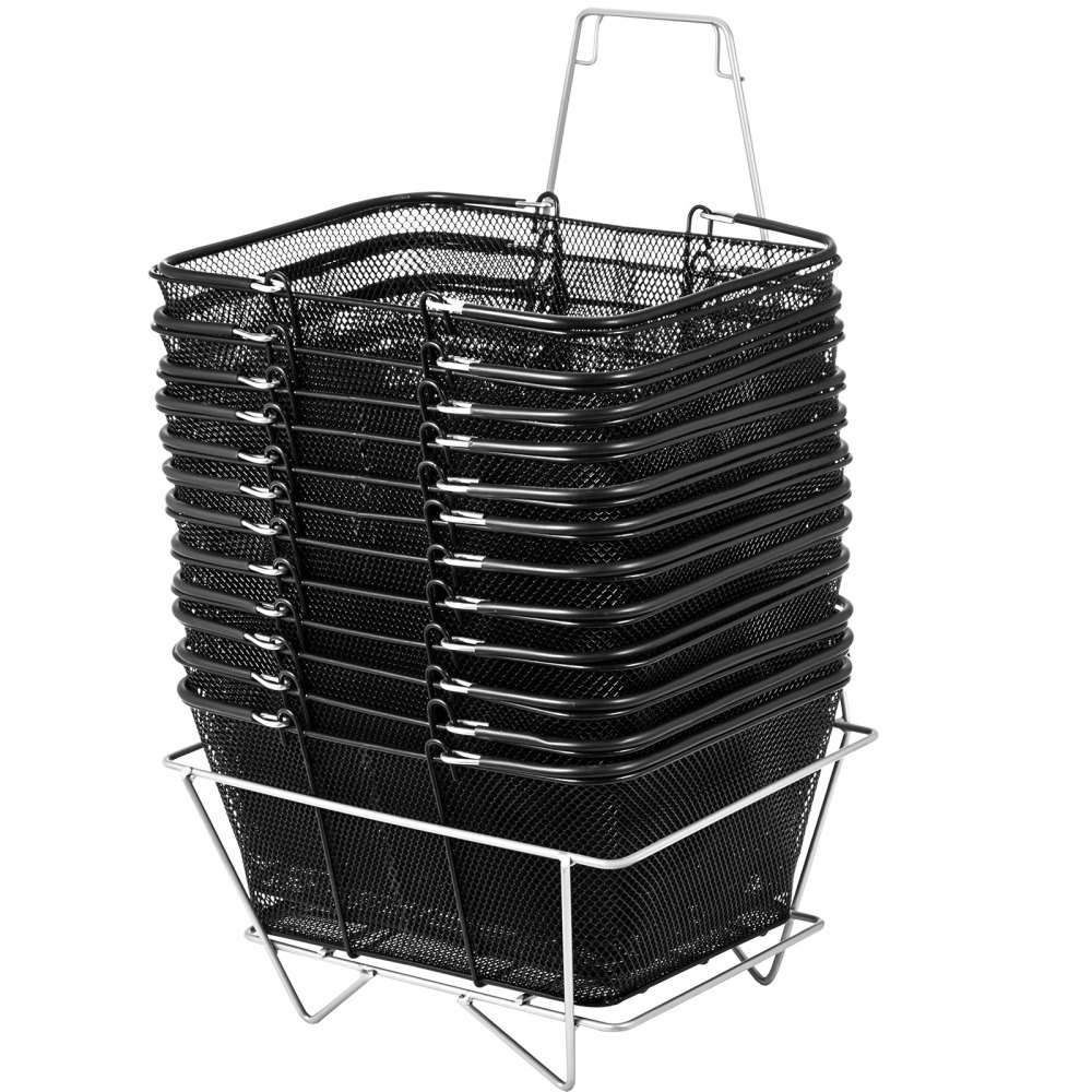 VEVOR 12PCS Shopping Baskets with Handles, Black Metal Shopping Basket, Portable Wire Shopping Basket, Black Wire Mesh shopping Basket Set for Stores Shopping - GWCHLZJS12ZZPZJ01V0
